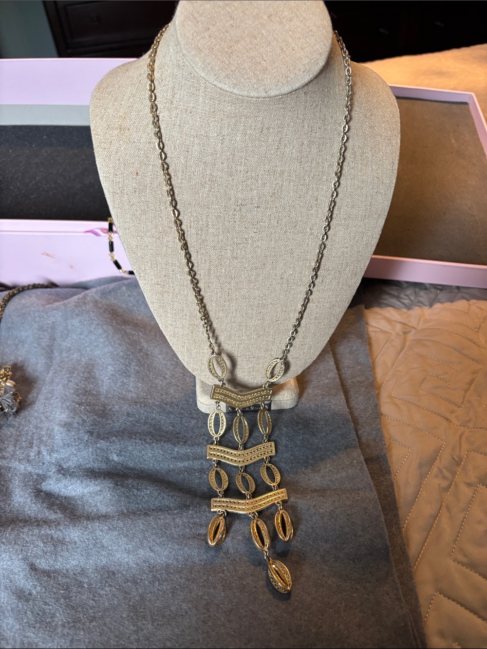 Stella & Dot Gold-Tone Multi-Row Drop Necklace